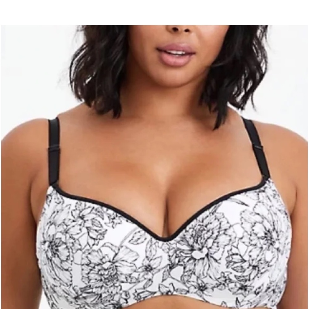 Floral Black and White Underwire Balconette Bra
